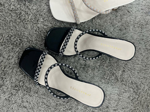 Rhinestone Embellished Strap Heel